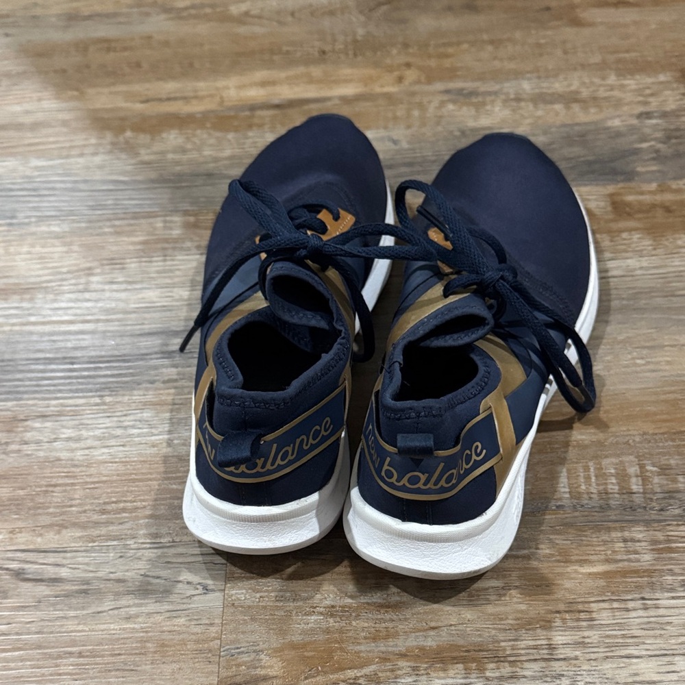 Navy Blue and Gold Athletic Sneakers - Picture 2 of 6
